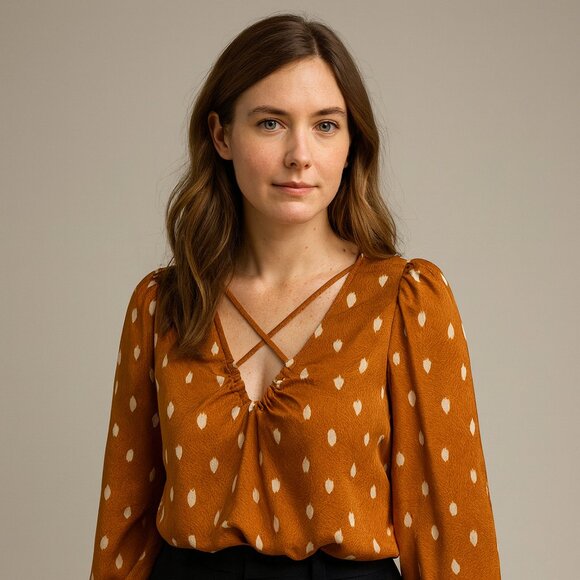 Suzy Shier Rust Polka Dot Blouse - Picture 1 of 7